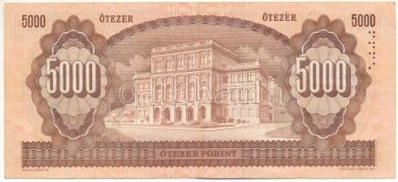 1992. 5000Ft "J 42571380" nyomdai papírráncokkal T:F tűzőgép lyuk Adamo F49