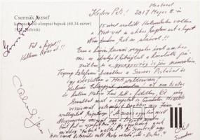 Grosics Gyula (1926-2014) labdarúgó, az Aranycsapat tagjának aláírása egy képeslapon más aláírásokkal és felirattal