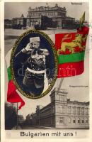 1916 Sofia, Sophia, Sofiya; Bulgarien mit uns! Parlament, Kriegsministerium / WWI Central Powers propaganda with Ferdinand I of Bulgaria, Bulgarian flag, Parliament and Ministry of War (EK)