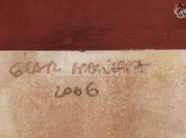 Glar? Margit: Virágoskert. Tűzzománc kép, dekoratív keretben, 14x9 cm, kerettel, 26x22 cm