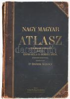 Dr. Brózik Károly (szerk.): Nagy magyar atlasz. 158 színes főtérkép és kétszázötvenhét melléktérképpel és névmutatóval. A Magyar Földrajzi Társaság megbízásából, Erődi Béla és Berecz Antal közreműködésével szerk.: - - . Bp., 1906, Lampel R. (Wodianer F. és Fiai), (8) p.+ 158 t.+ 52 p. Kiadói aranyozott, szecessziós félbőr-kötés, Leszik-kötés, kissé viseltes, sérült, kopottas borítóval, sérült, elváló gerinccel, helyenként kissé foltos, koszos lapokkal.