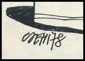 Csehi János (1952-1998): Petróleumlámpa (karikatúra). Tus, papír, jelzett. 14×10,5 cm