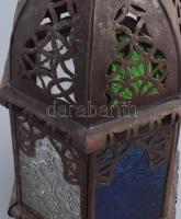 Antik prágai viharlámpa. Fém, színes üvegek, m: 34,5 cm