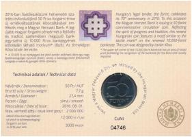 2016. 50Ft Cu-Ni "70 éves a forint" első napi veret sorszámozott emléklapon "04746&qu...
