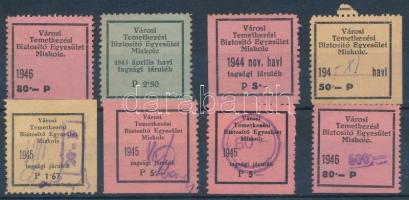 1944 Városi temetkezési biztosító egylet Miskolc 8 db klf tagsági bélyeg