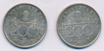 1993. 200Ft Ag "MNB" + 1994. 200Ft Ag "Deák" T:AU,XF patina Adamo F13, F13.1