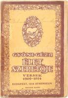 Gyóni Géza: Az élet szeretője. Versek 1909-1914. Bp., 1918., Athenaeum, 127 p. A borító és a könyvdíszek Prüner Arnold munkái. Második kiadás. Kiadói illusztrált papírkötés, sérült, javított gerinccel.