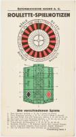 cca 1935 Österreichische Casino A. G. Roulette-Spielnotizen / Osztrák kaszinó rulett-jegyzetlapja, színes illusztrációkkal és a szabályok leírásával, kitöltetlen, 2 sztl. lev.