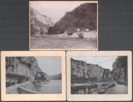 cca 1900 Kazán - szoros [Vaskapu] fotói, 9 db keményhátú fotó és fotók kartonon, Hutterer G., Orsova...