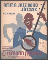 Amit a jazz-ban játszik...Fox-trot. Szövegét írta: Kalmár Tibor. Zenéjét szerzette: Eisemann Mihály. Bp, (1928), Rózsavölgyi és Társa. Kotta. 3p. Kiadói papírborítóban, borítón Várady (?) jelzésű art deco stílusú illusztrációval, lapszéli szakadásokkal, gerinc alján és tetején apró sérüléssel, apró foltokkal, szélén apró lyukakkal.