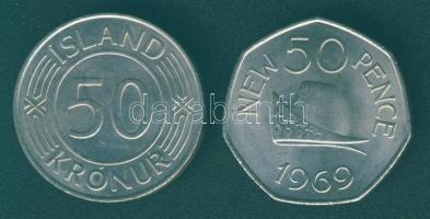 Guersey 1969. 50p T:1/2 + Izland 1970. 50K "Parlament épülete" T:2