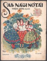 Sas Náci nótái. Tartalma: 1. Messze földön idegenben... (puskából a keresztfája). 2. Ne kongasd te vén robotos... 3. Kapitány úr eressze el... Bp, (1915), Klökner Ede. Kotta. 5p. Kiadói litografált papírborítóban, borítón Bíró Mihály (1886-1948) jelzett illusztrációjával, borító hátoldalán további dalszövegekkel, apró szakadásokkal, borító alján apró ázásnyommal.