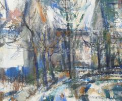 Vati József (1927-2017): Utca, 1973. Olaj, vászon, jelezve jobbra lent, hátoldalán Képcsarnok Vállal...