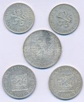 Csehszlovákia 1929. 5K Ag + 1930. 5K Ag + 1931. 10K Ag + 1932. 10K Ag + 1933. 20K Ag T:XF,VF patina
...