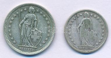 Svájc 1910. 1Fr Ag + 1957. 2Fr Ag T:F,XF patina Switzerland 1910. 1 Franc Ag + 1957. 2 Francs Ag C:F...