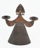 Vintage kétágú iparművész gyertyatartó, bronzírozott alumínium, m: 29,5 cm