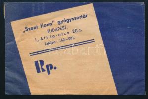 1942 Bp., ,,Szent Ilona" gyógyszertár receptboríték, benne 2 db orvosi recept