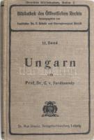 Gejza von Ferdinandy: Staats- und Verwaltungsrecht des Königreichs Ungarn und seiner Nebenländer. Professor: - -. Übersetzt von Dr. Heinrich Schiller. Bibliothek des Öffentlichen Rechts 16. Band. Hannover, 1909, Max Jänecke, XVI+318+2 p. Német nyelven. Kiadói egészvászon-kötés.