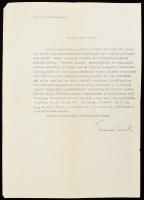 1970 Passuth László (1900-1979) író gépelt levele amatőr regényíró részére, autográf aláírásával, bo...