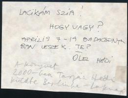 cca 2000-2020 Lakner László (1936-) Kossuth-díjas festőművész, a Nemzet Művésze autográf sorai és aláírása Tarján Hédi textilművész, festő (1932-2008) autográf soraival és aláírásával ellátott kivágott papírlapon