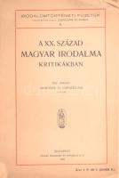 A XX. század magyar irodalma kritikákban. I. sorozat. Regények és elbeszélések 1. szám. Irodalomtörténeti füzetek 5. Bp., 1926, Pallas. Kiadói papírkötés, a gerincen és az elülső borító felső sarkán kis hiánnyal.