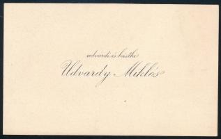 1910 Udvardi és básthi Udvardy Miklós (1882-1951) autográf üdvözlő sorai saját névjegykártyáján. 

...