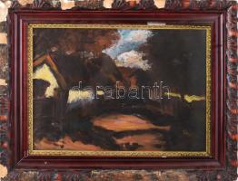 K Dala Béla (-): Napfényes utca. Olaj, karton. Jelezve jobbra lent. Üvegezett, sérült fakeretben. 35...