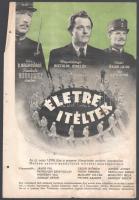 1941 Életre ítéltek! c. játékfilm plakátja, főszereplők: Jávor Pál, Hidvéghy Vali, Makláry Zoltán, Pethes Sándor, stb., ofszet, papír, lap bal szélén lyukasztással, kissé foltos, lapszéli apró szakadásokkal, 33,5x23 cm,