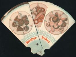 cca 1930 Dreher kakaó, Dreher keksz reklámos kihajtható legyező 24 cm