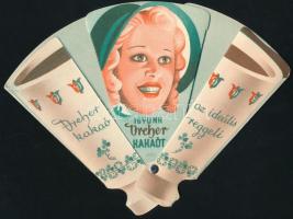 cca 1930 Dreher kakaó, Dreher keksz reklámos kihajtható legyező 24 cm