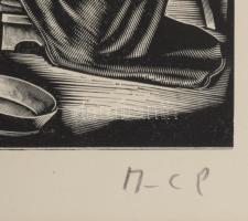 Molnár C. Pál (1894-1981): Megszületett. Fametszet, papír, utólagos jelzéssel, paszpartuban, 17×11 c...