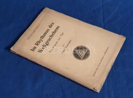 Spengler, Theo:  Im Rhythmus des Weltgeschehens. Ein Impuls zur Tat! Pfullingen in Württemberg, [1924]. Johannes Baul Verlag (Gedruckt in der Neugeistdruckerei). 32 p. (Bücher der Weissen Fahne, 22.) Theo Spengler értekezése 32 oldalban fejti meg a lét, az emberiség, a vallások, a tudományok, a filozófia, az államformák, a politikai mozgalmak és a kelet-nyugati felosztás problémáit. Oldalszámozáson belül néhány szövegközti okkult ábrával. A fedőborítók verzóján kisebb javítások, valamint a sorozat egyes füzeteinek ismertetése. Fűzve, illusztrált, enyhén sérült kiadói borítóban.