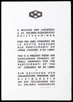 2002 A magyar KBK ajándéka 29. Exlibris-kongresszus résztvevőinek. Mappa 5 db jelzett ex libris-szel (Imre Lajos, Kőnig Róbert, Nagy László Lázár, Ürmös Péter, Vincze László munkái). Bp., 2002, Kisgrafika Barátok Köre. Kiadói papírmappában, lapméret: 21x15 cm. Megjelent 300 példányban.