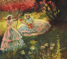 Koleszár György (?-?): Tavaszi zenélés. Olaj, vászon, sérüléssel, restaurálással 70x90 cm