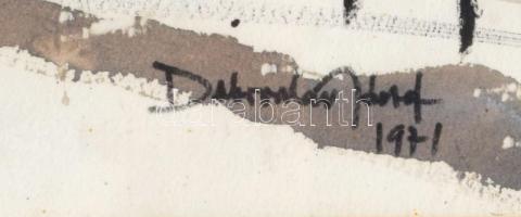 Dobroszláv József (1932-2016): Óbuda, főtér a temlommal. Akvarell, papír, jelzett. Dekoratív, üvegez...