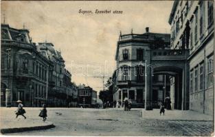 1915 Sopron, Erzsébet utca, villamos. Piri Dániel kiadása (EK)