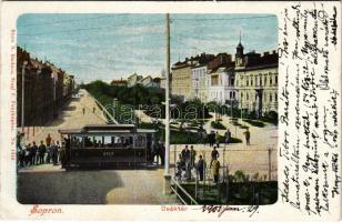 1901 Sopron, Deák tér, S.V.E.V. villamos. Blum N. kiadása. Stagl F. fényképész No. 1310. (EK)