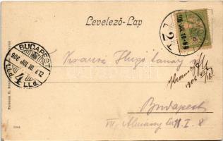 1906 Miskolc, Széchenyi utca, villamos, Langer Sámuel üzlete, könyvnyomda. Ferenczi B. kiadása