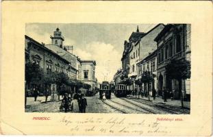 1910 Miskolc, Széchenyi utca, villamosok, üzletek. W.L. Bp. 6185. 6964. (EB)