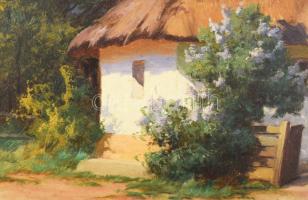 Szontágh Tibor (1873-1930): Falusi ház. Olaj, vászon, jelzett (jobbra lent). Dekoratív, fakeretben, ...