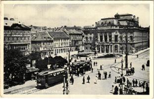 1935 Pozsony, Pressburg, Bratislava; Mestské divadlo / Városi színház, villamosok / theatre, trams