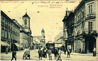 1914 Pozsony, Pressburg, Bratislava; Kórház utca, villamos. W.L. Bp. 661. 6664. / Spital Gasse / street, tram (fl)