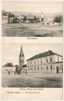 Nagysink, Großschenk, Gross-Schenk, Cincul Mare, Cincu; Marktplatz, Evang. Kirche und Schule / Piactér, Evangélikus templom és iskola. Gustav Salmen kiadása / market square, Lutheran church and school (EK)