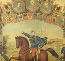 1902 Szolgálati időm emlékéül. Litografált emléklap üvegezett keretben, 42x53 cm