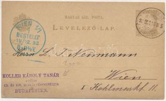 1892 (Vorläufer) Koller Károly tanár utódai cs. és kir. udvari fényképészek Budapesten. Magyar Kir. Posta reklám levelező-lap, 2 kr díjjegyes Ga. (EK)