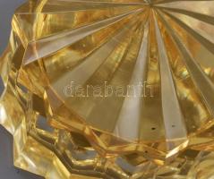 Art deco üveg bonbonier. Sárgán színezett, sokágú csillag alakban fezettált öntött üveg, pattogzássa...