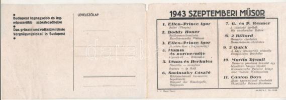 Budapest XIV. Alpesi Falu Barieté az Angol parkban. Cirkuszi reklámlap bohóccal. Kinyitható képeslap...