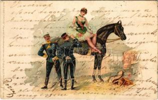 1901 Cirkuszi lovas akrobata / Circus acrobat on horse. Aus dem Circus Aquarell Künstlerkarten von L. Fränzl & Co. Nro. 1549. litho s: E. Schlemo (Rb)