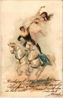 1901 Cirkuszi lovas akrobata / Circus acrobat on horse. Aus dem Circus Aquarell Künstlerkarten von L. Fränzl & Co. Nro. 1555. litho s: E. Schlemo (Rb)