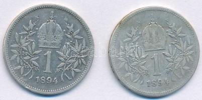 Ausztria 1894. 1K Ag "Ferenc József" (2x) T:F kis ph., patina Austria 1894. 1 Corona Ag &q...